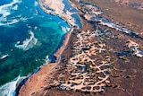 Aerial view of 3 Mile Camp on Gnaraloo Station