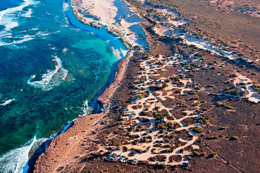 Aerial view of 3 Mile Camp on Gnaraloo Station