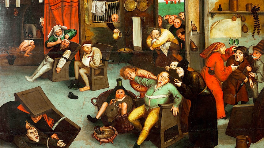 Painting depicting idea in 17 century where doctors attempted to remove the madness or stone from the patient's head
