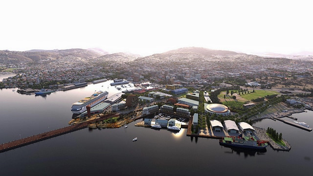 Aerial view of Macquarie Point proposed by Mona