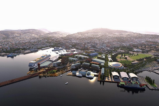 Aerial view of Macquarie Point proposed by Mona