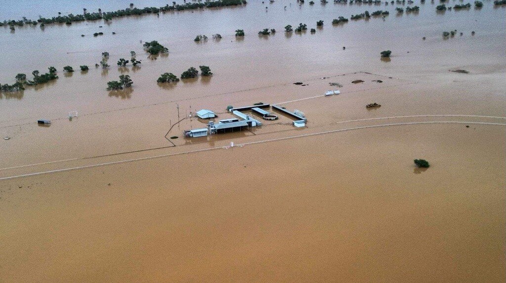an aerial of a flooded proeprty