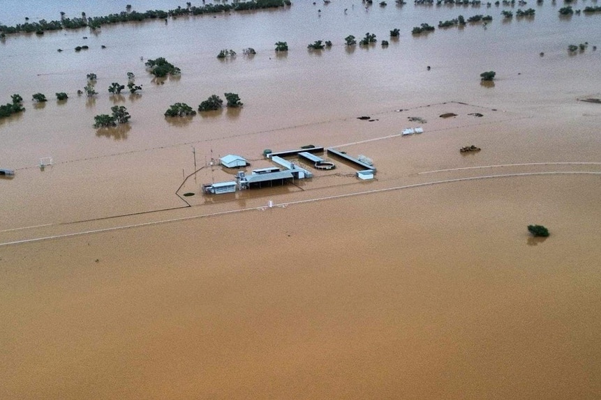 an aerial of a flooded proeprty