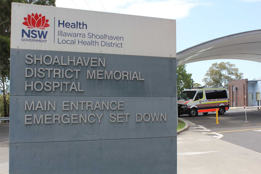 A sign at the main entrance of the Shoalhaven Hospital at Nowra