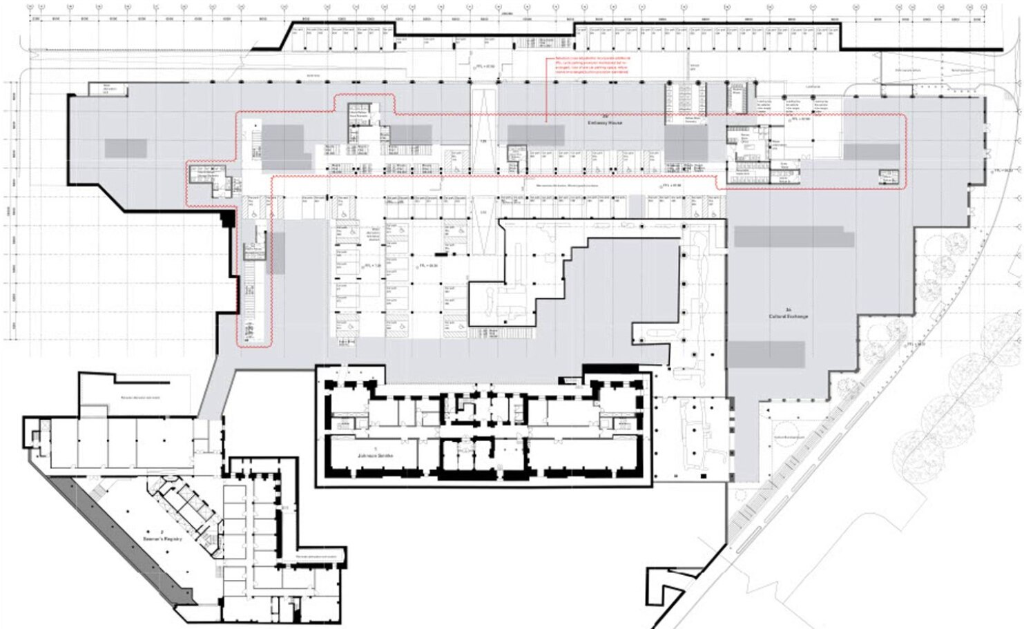 Plano de planta de la prevista embajada británica en China.
