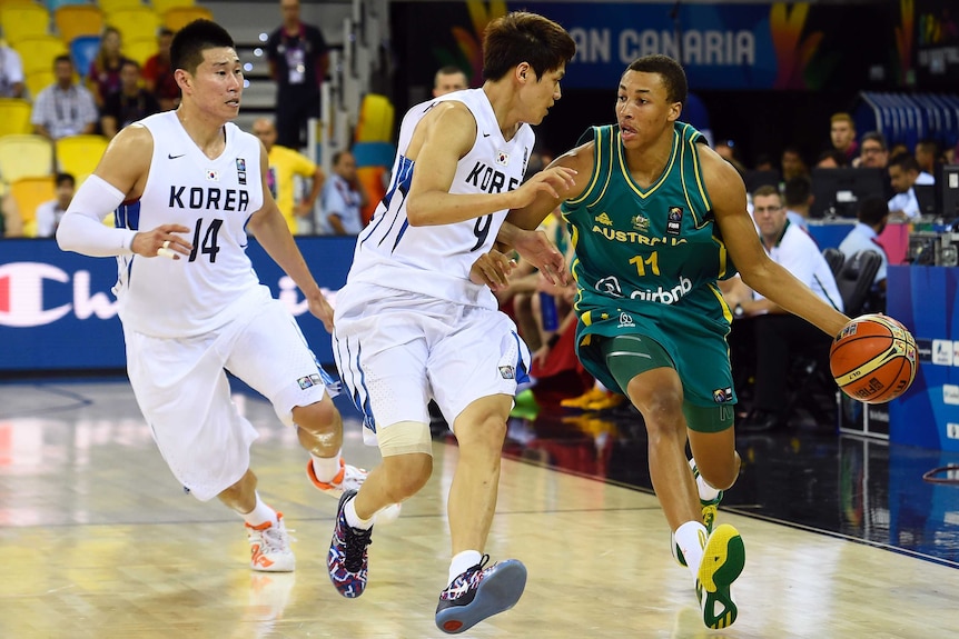 Exum dribbles against South Korea