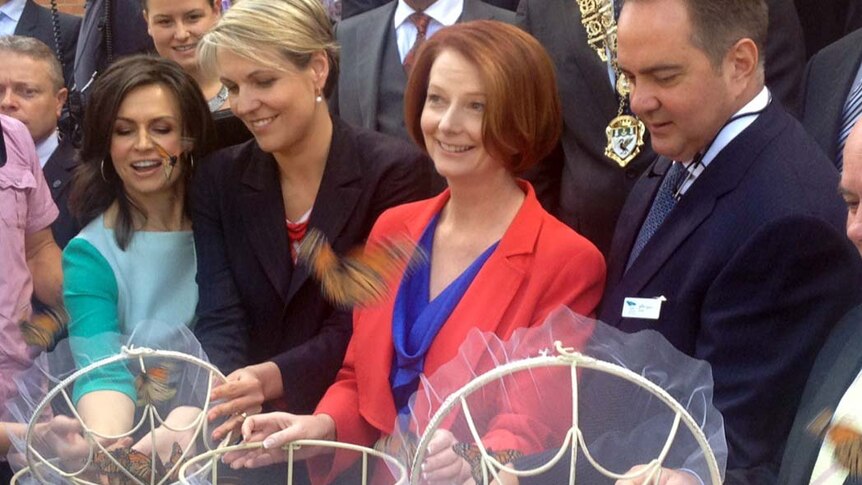 Julia Gillard helps release butterflies at Liverpool Hospital