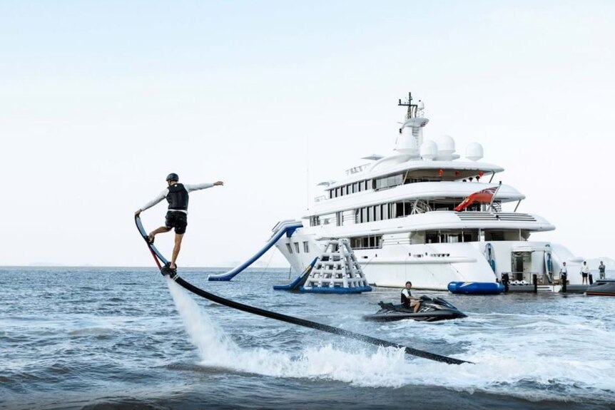 Water activities beside the Superyacht Lady E.