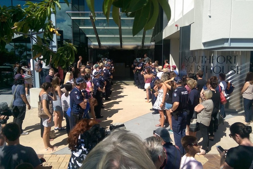 The crowd outside the Southport Magistrates Court.