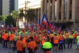 Unionists protest outside Brisbane's City Hall