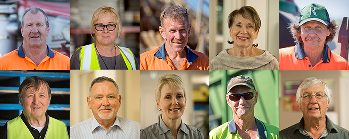 A composite image of 10 older workers from one business.