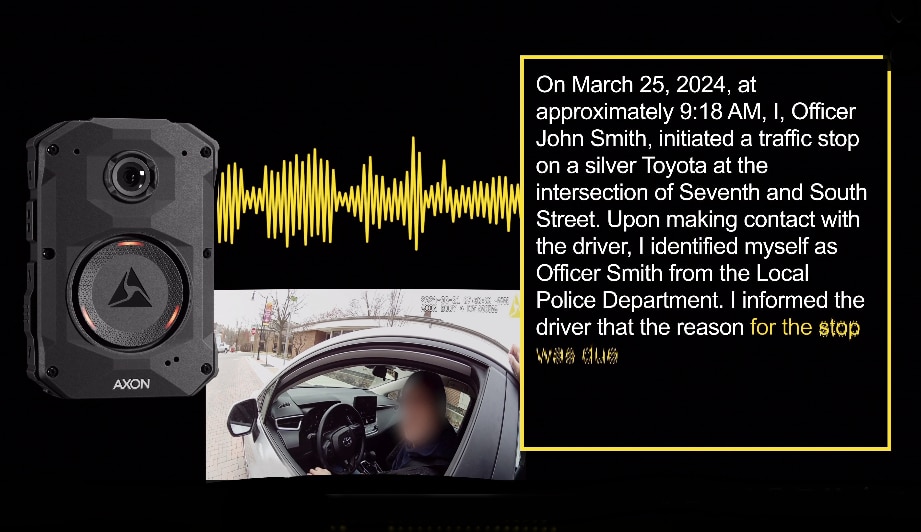AI-assisted police report writing demo of traffic stop scenario.