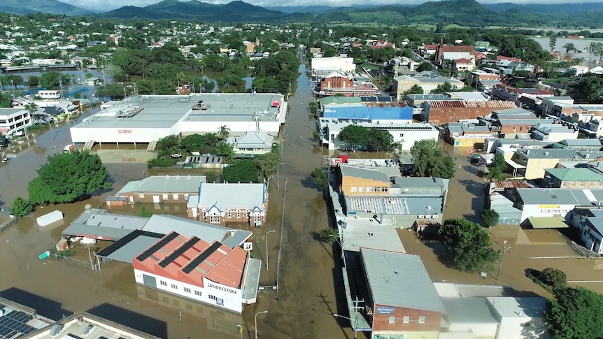 The flooded main street of Murwillumbah.