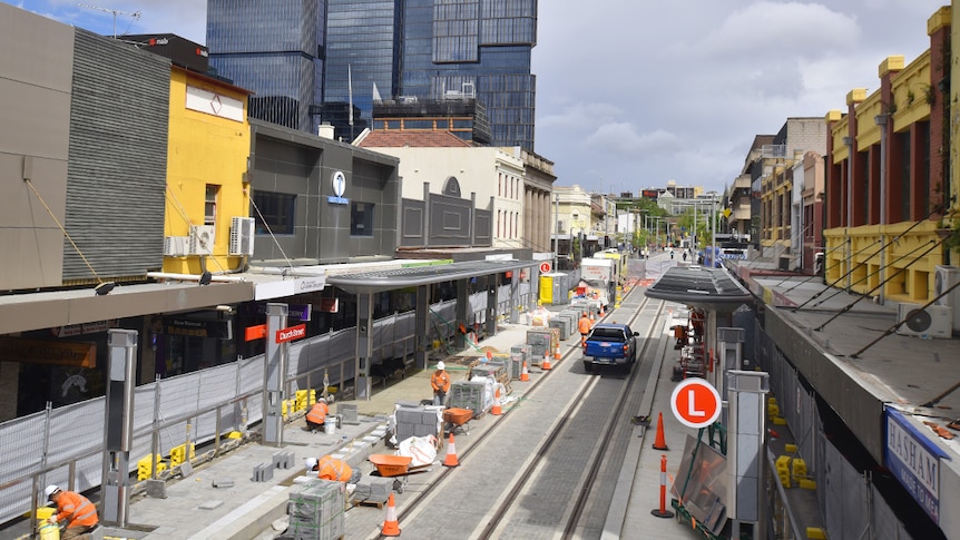 construction work along a street to prepare for a light rail