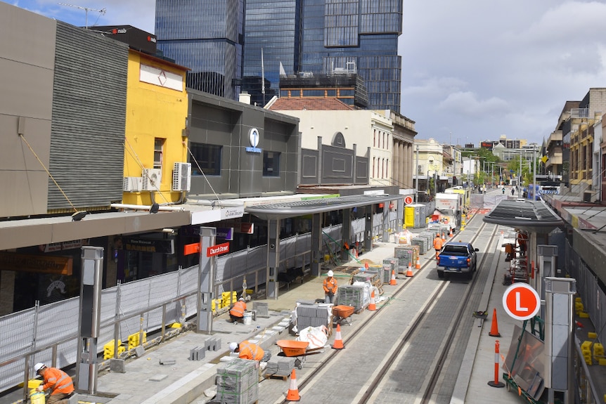 construction work along a street to prepare for a light rail