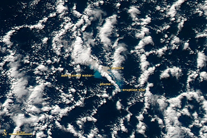 A satellite image of Havre Volcano