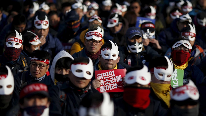 Protesters at a rally in South Korea