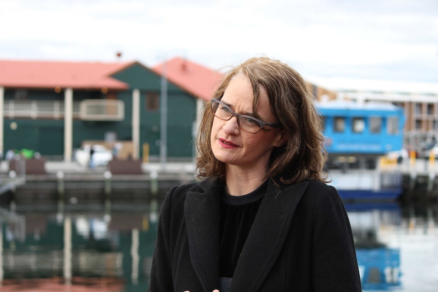 Laura Kelly Environment Tasmania on wharf