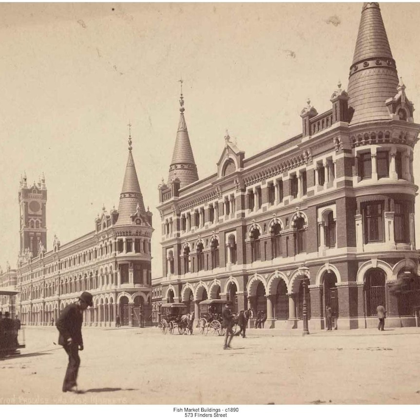 The Fish Market buildings, built in 1890 were east of Flinders St Station.