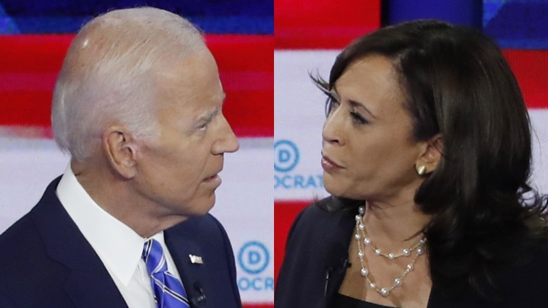 A composite image of Democratic presidential candidates Joe Biden and Kamala Harris