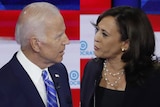 A composite image of Democratic presidential candidates Joe Biden and Kamala Harris