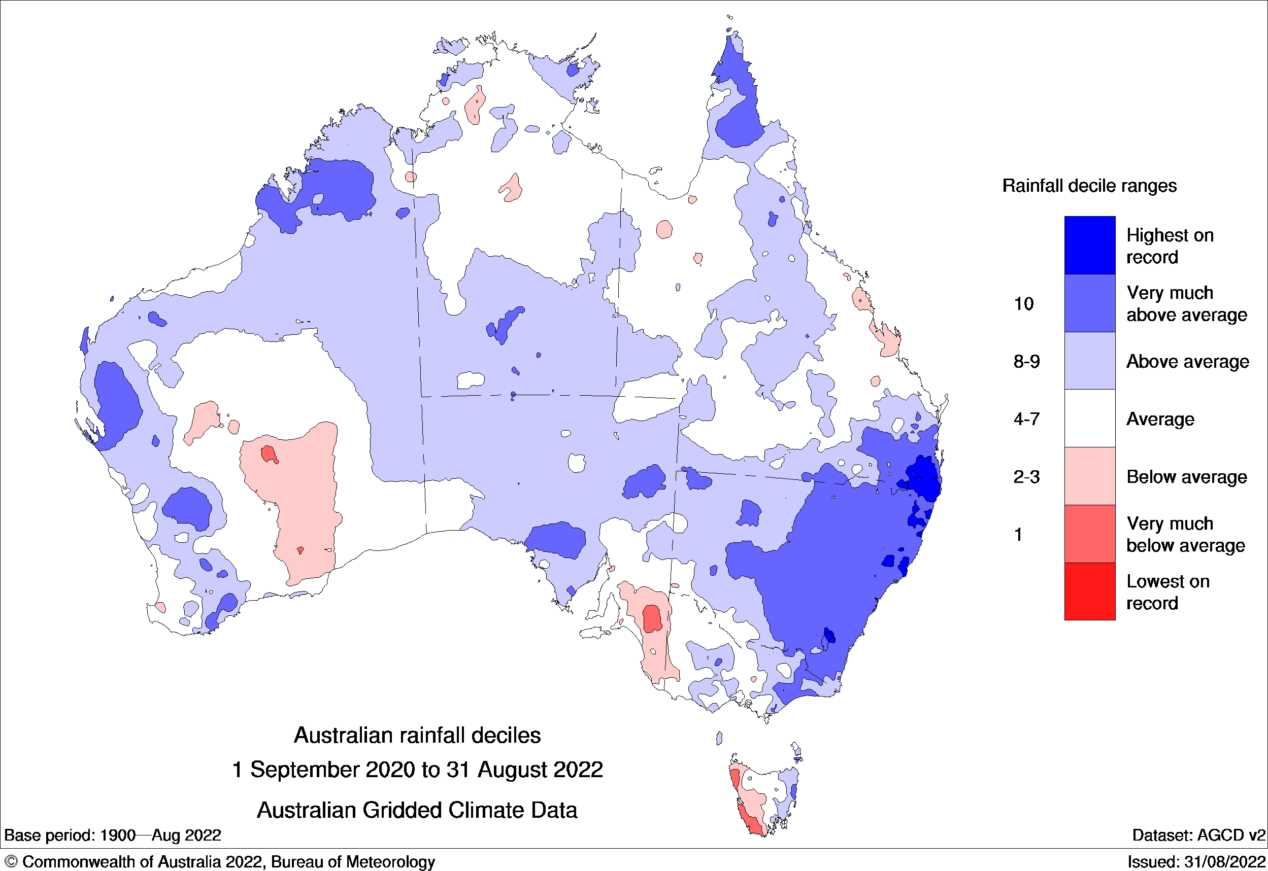 Map aus - blue particularly over eastern NSW, SEQ and east Vic
