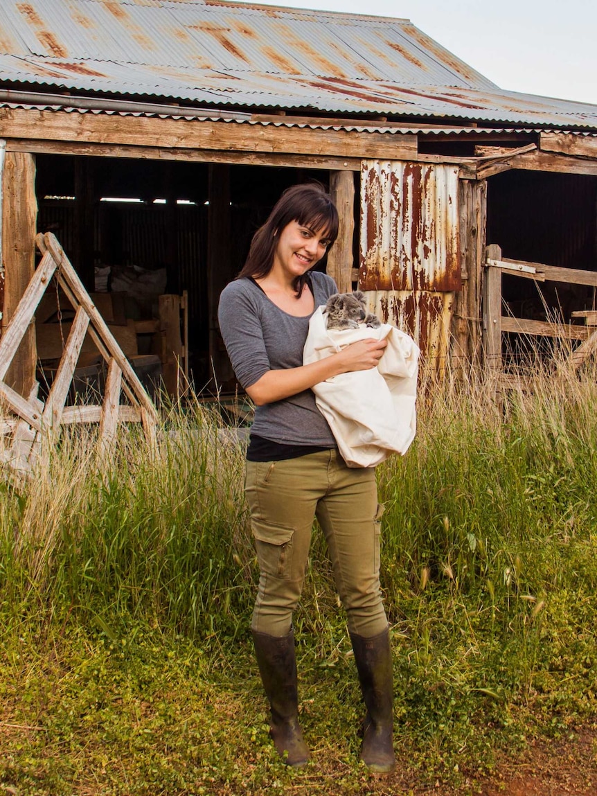 woman holding koala