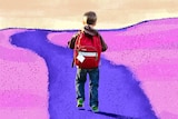 Photo illustration of child with backpack for story about supporting autistic children at school