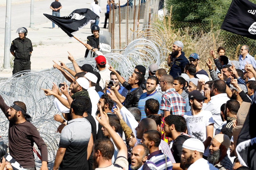 Protesters outside the US embassy in Tunis