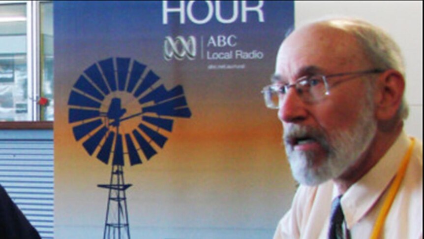 Joseph Tanui (left) and Dennis Garrity speak to the ABC South Australian Country Hour