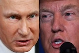 A composite image of donald trump (r) and Vladimir Putin (L)