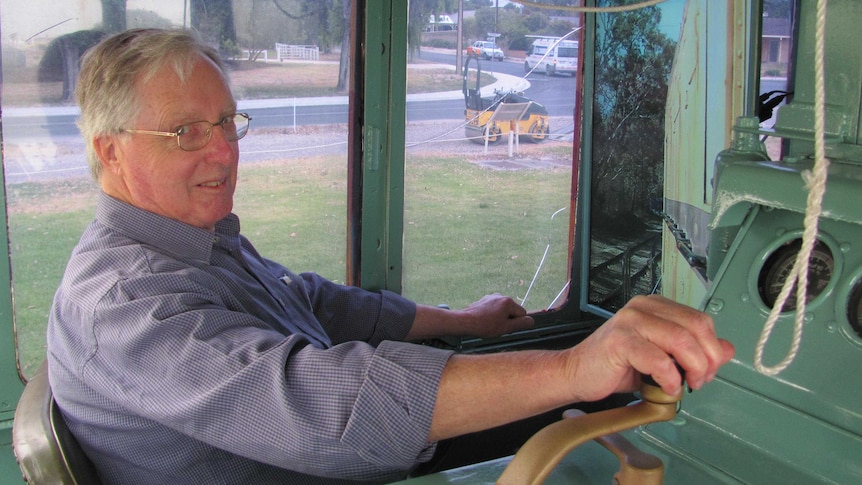 Peter Lucas at the controls of Loco 351