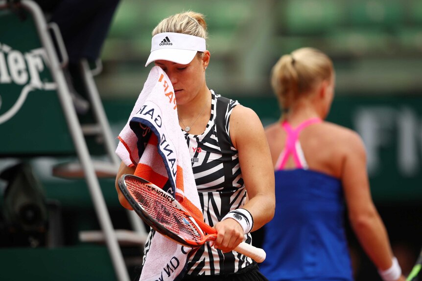 Germany's Angelique Kerber reacts during French Open loss to Kiki Bertens at Roland Garros.