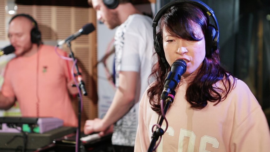 A photo of Little Dragon doing a live performance of 'Millionaire' in the triple j studios