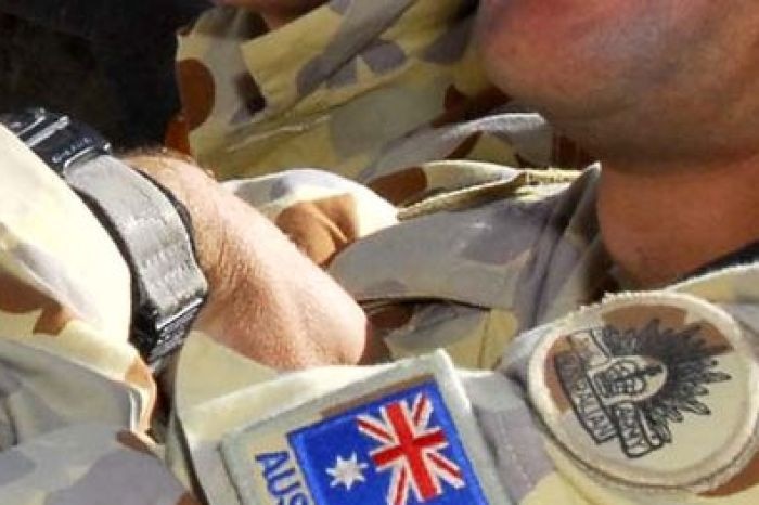 Close-up of an Australian flag badge on a soldier (Department of Defence)