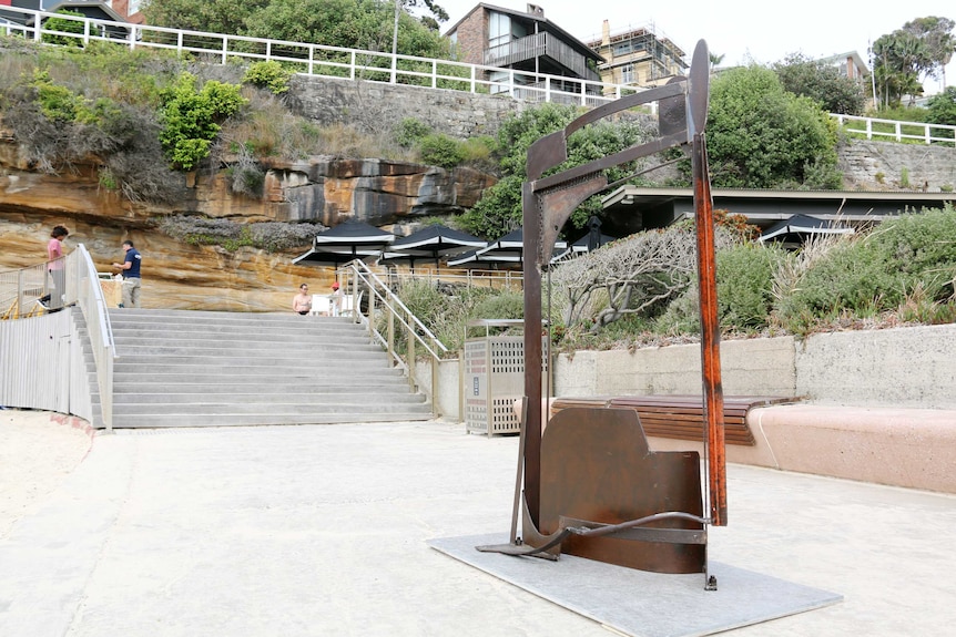 A sculpture on the walkway at Tamarama Beach.