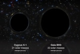 A size comparison of three black holes next to each other.
