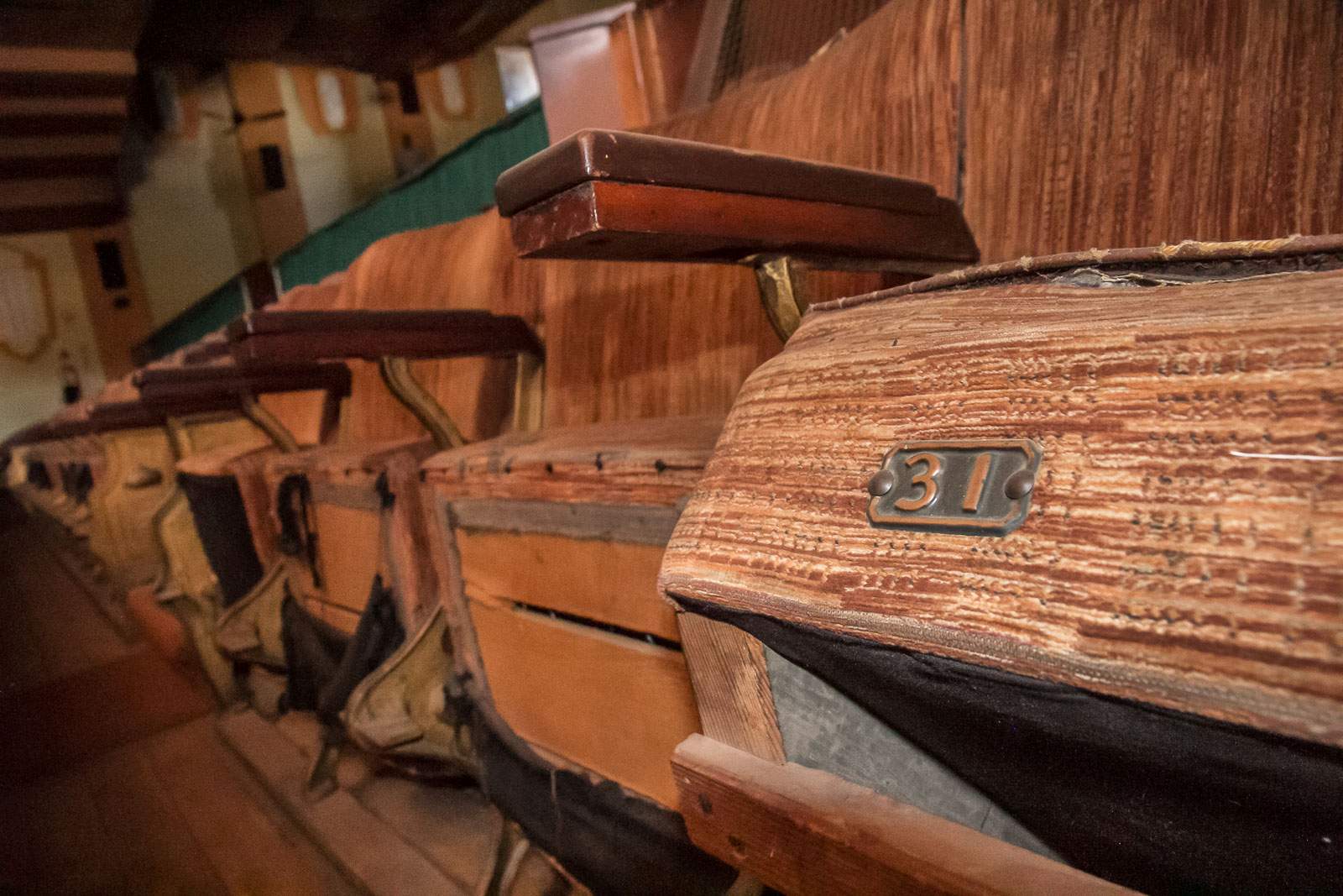 Close up of a row of cinema seats