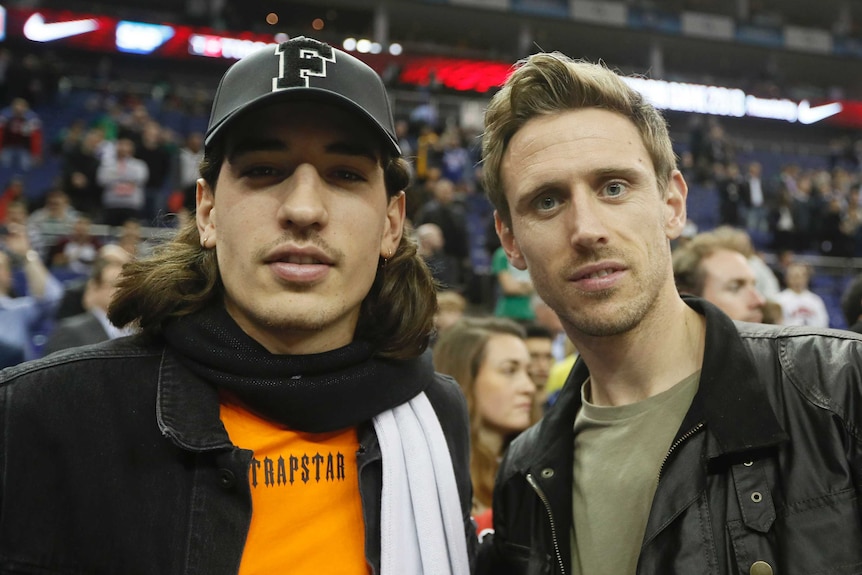 Hector Bellerin and Nacho Monreal at the O2 Arena in London