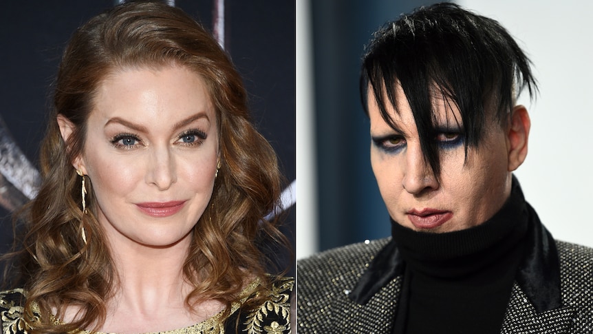 A composite image of Esme Bianco and Marilyn Manson's headshots. 