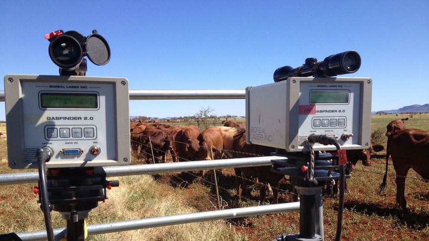 two lasers measuring methane in outback Australia