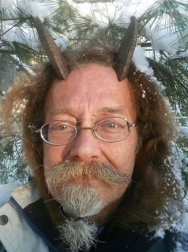 Phelan Moonsong wearing his goat horns.