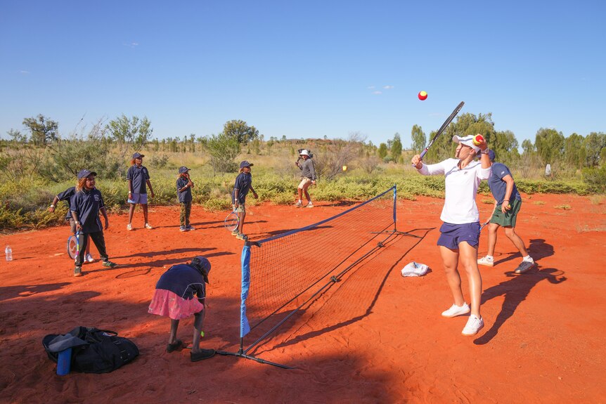 No courts just dust at a recent tennis clinic in the Northern Territory