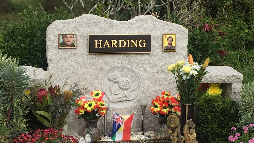 A memorial for Reece Harding  outside a Nerang chapel.