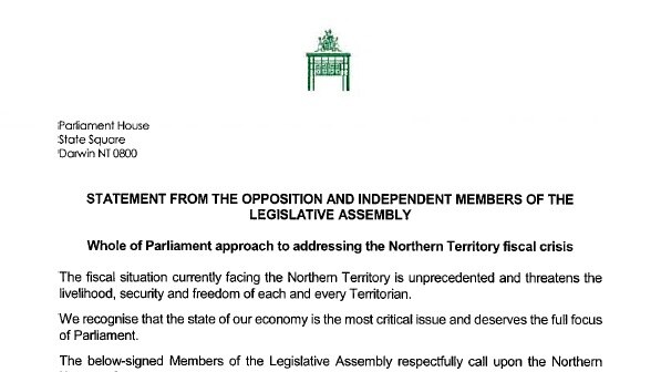 A statement signed by NT parliament members.