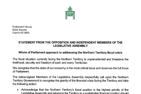 A statement signed by NT parliament members.