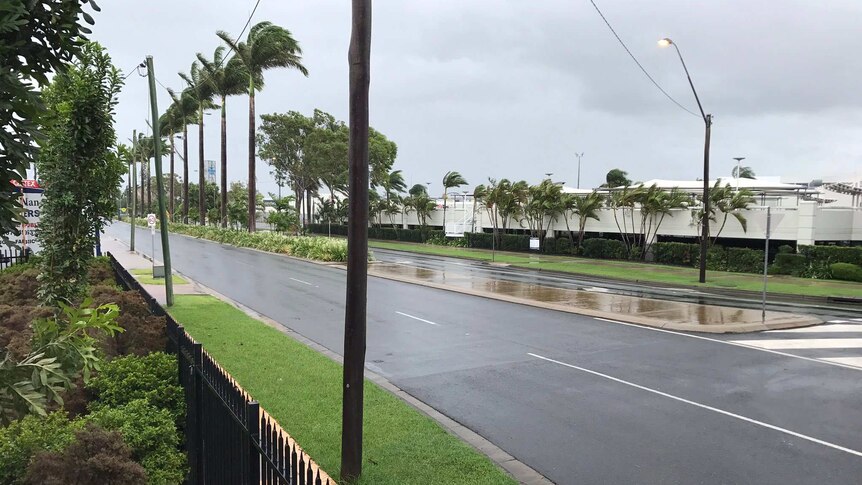 Empty street in wind and rain-swept Mackay