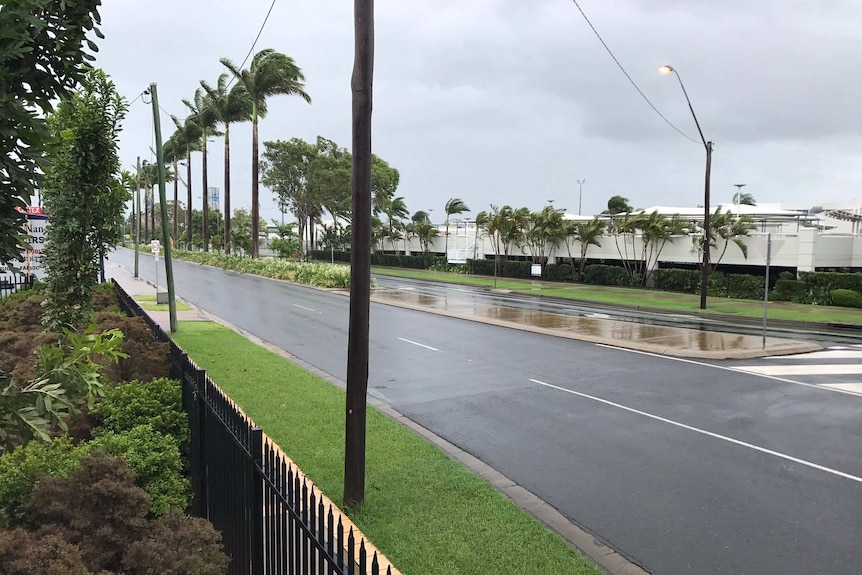 Empty street in wind and rain-swept Mackay