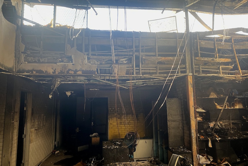 A room that has been badly burnt by fire
