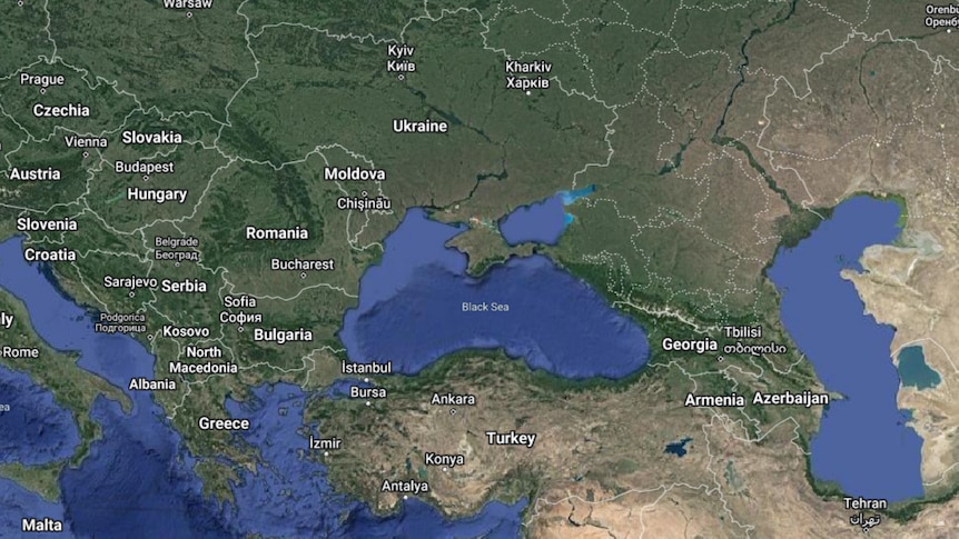 terrain map of black sea area and countries surrounding it 